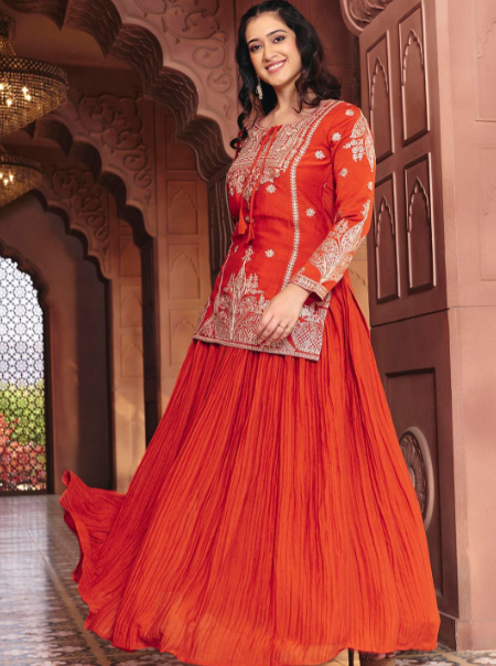 Embroidered Ready To Wear Gotta Patti Lehenga & Choli